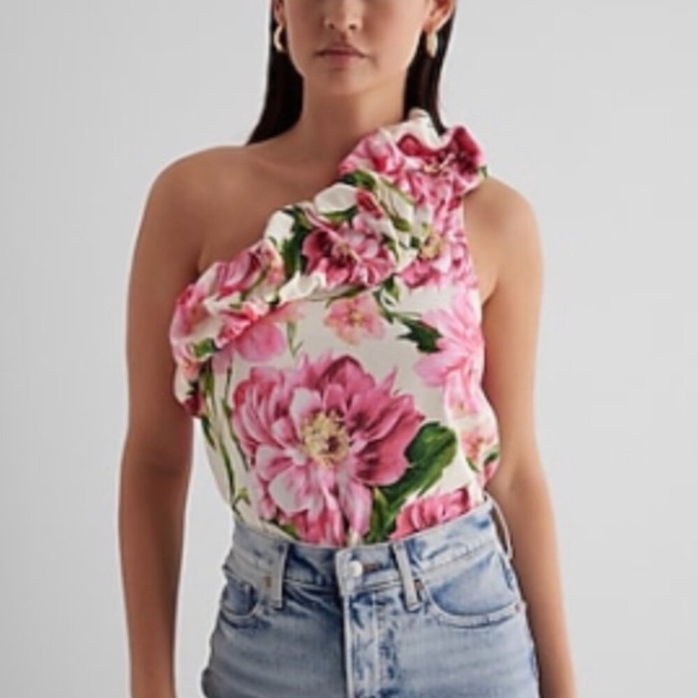 Express Floral one shoulder tank